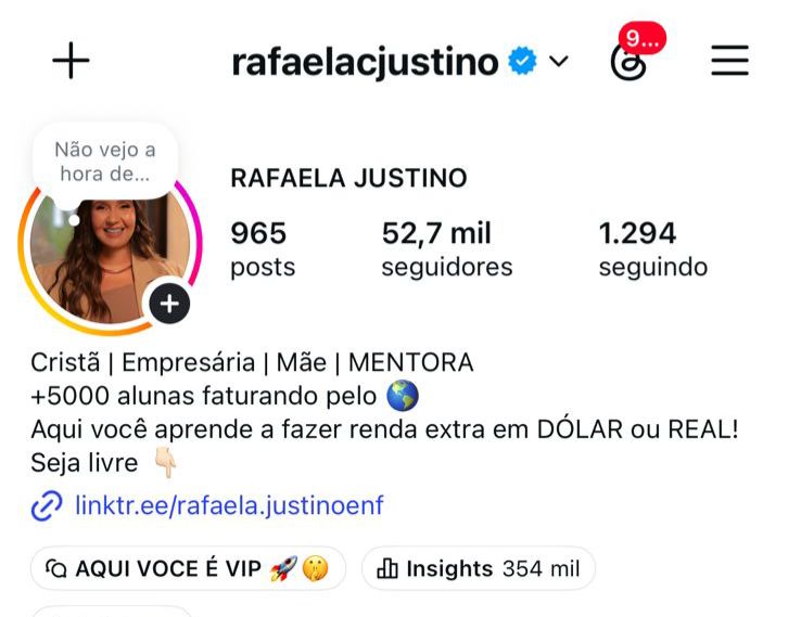Perfil Rafaela Justino no Instagram